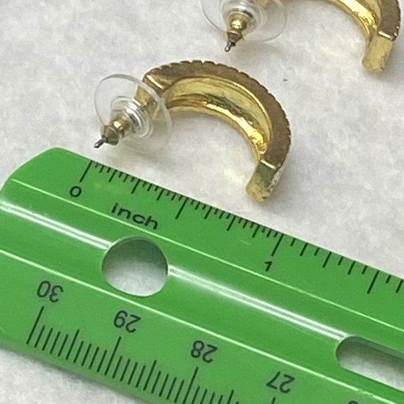 Silver Gold Tone Earrings Vintage Moon Half Circle Rope Edge Accent Pierced Stud - Picture 8 of 16